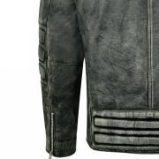 Men's vintage Real Sheepskin Motorbike Leather Jacket - Black Café Racer Coat - Image 7
