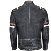 Men's vintage Real Sheepskin Motorbike Leather Jacket - Black Café Racer Coat - Image 3
