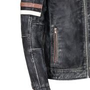 Men's vintage Real Sheepskin Motorbike Leather Jacket - Black Café Racer Coat - Image 5