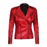Asymmetrical Red Real Womens Lambskin Leather Jacket