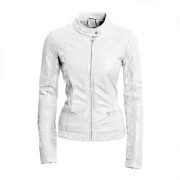 Women Fashion Genuine Leather Jacket - White Sky