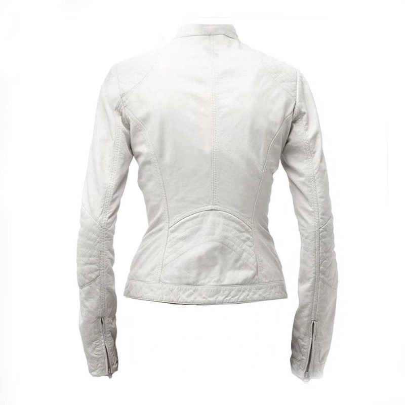 Women Fashion Genuine Leather Jacket - White Sky