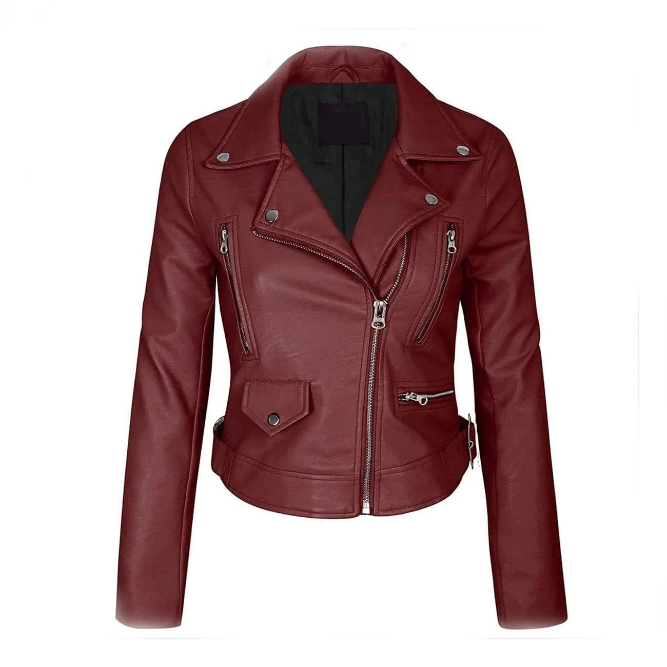 Womens Faux Leather Zip Up Everyday Bomber Jacket Womens Faux Leather Zip Up Everyday Bomber Jacket