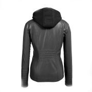 Womens Plus Size Faux Leather Moto Biker Zip Up Hoodie Jacket - Image 2