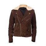 Men Brown Suede Shearling Jacket