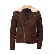 Men Brown Suede Shearling Jacket