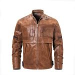 Mens Fashion Leather Motorcycle Jacket Brown Biker Stand Collar