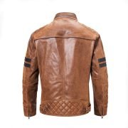 Motorcycle Fashion Leather Jacket Brown For Men's - Image 2