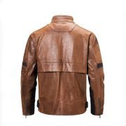Mens Fashion Leather Motorcycle Jacket Brown Biker Stand Collar - Image 3
