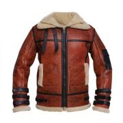 Women Distressed Brown Shearling Leather Jacket