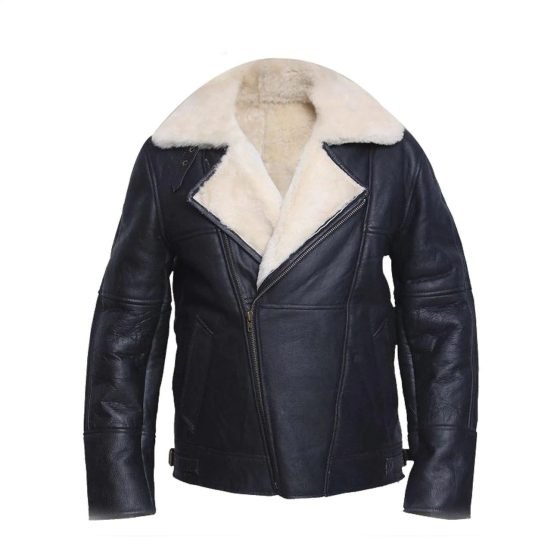 Men White Shearling Leather Jacket