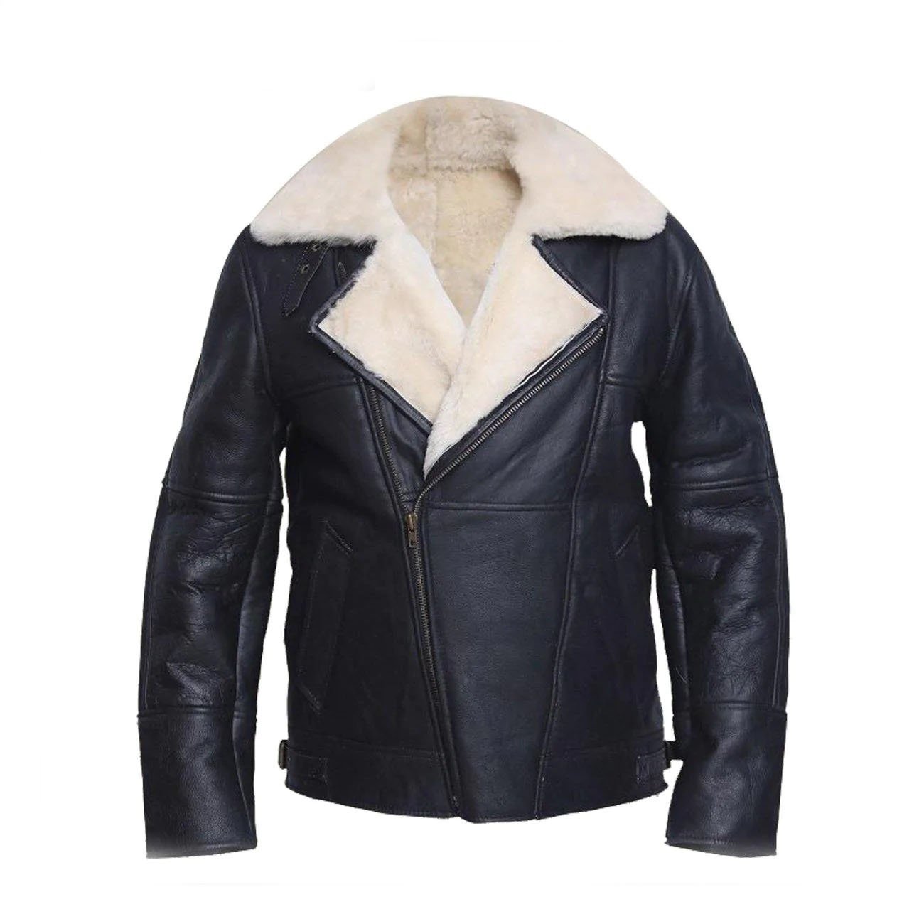 1 Men White Shearling Leather Jacket - Image 1