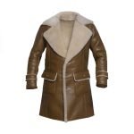 Men Brown Shearling Leather Trench Coat