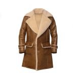 Men Brown Shearling asymmetrical Leather Coat