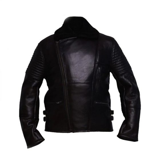 Men Black Rider Shearling Leather Jacket