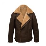 Asymmetrical Leather Brown Shearling Jacket Mens