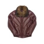 Burgundy Color Real Quality Fur V Bomber Leather Jacket