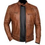 Men's Genuine Sheepskin Leather Jacket Distressed Brown Slim Fit Biker Jacket New Fashion Motorbike Motorcycle Jackets Touring