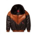 V-Bomber Leather Jacket - Brown and Black