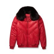 New Red Styles V-Bomber Leather Jacket For Men