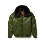 Mens V-Bomber Fur Collar Green Jacket