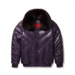 Stylish Look Purple Leather V Bomber Jacket