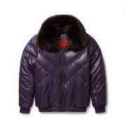 Stylish Look Purple Leather V Bomber Jacket