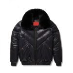 Real Quality V-Bomber Nylon Black Fox Fur leather jacket