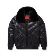 Real Quality V-Bomber Nylon Black Fox Fur leather jacket