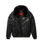 V-Bomber Black Leather Black Fox Fur - High Quality