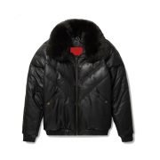 V-Bomber Black Leather Black Fox Fur - High Quality