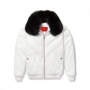 White Leather V Bomber Jacket