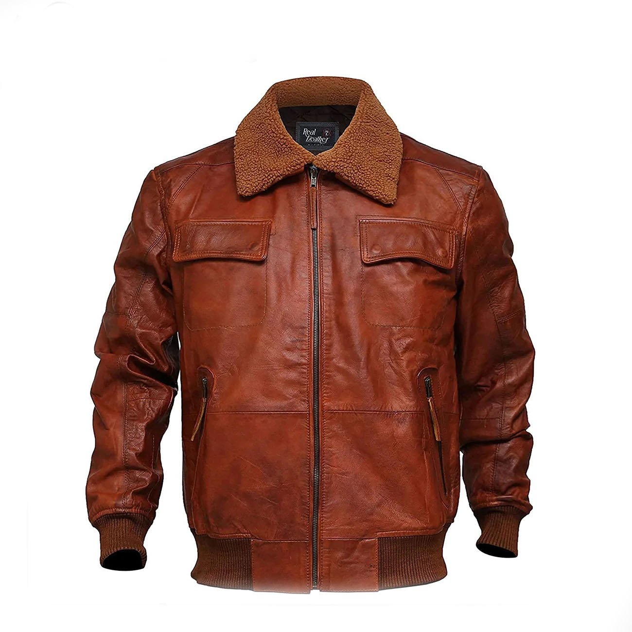 1 Men's Aviator Rust Brown Air force Bomber A2 Flight Distressed Leather Jacket - Image 1