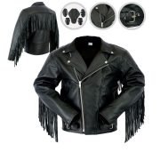 Men's Leather Jacket With Tassels Fringe Motorbike Jacket Brando Cruiser Perfect - Image 2
