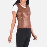 Women's Leather Vest Brown Handmade Genuine Leather Biker Vest with Lacing Style High-Quality Classic Vests - Image 2