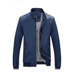 Men's Casual Stand Collar Slim PU Leather Bomber Jacket