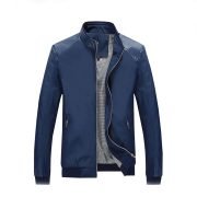 Men's Casual Stand Collar Slim PU Leather Bomber Jacket