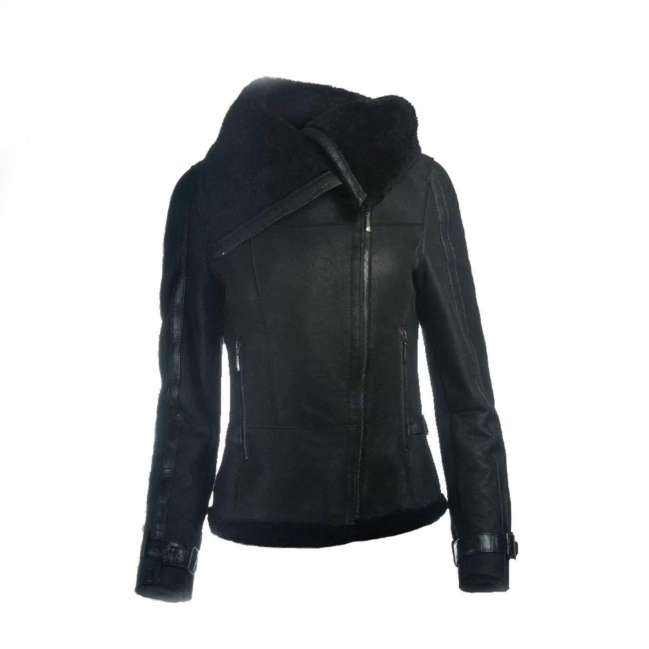 1 Women Sheepskin Oversized Collar Jacket - Image 1