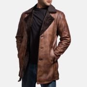 Cinnamon Distressed Sheepskin Leather Faux Fur Coat - Image 2