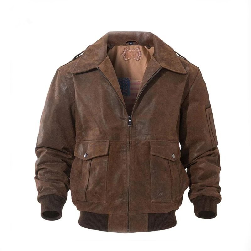 Men's Leather Flight Bomber Jacket Air Force Aviator