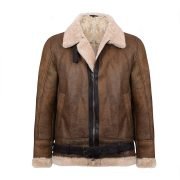 Men's Light Brown B3 Sheepskin Aviator Flying Leather Bomber Jacket