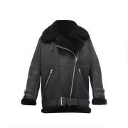 Women Pitch Black B3 Shearling Leather Jacket