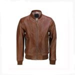 Mens Tan Soft Real Leather Smart Casual Vintage Bomber Biker Style Jacket