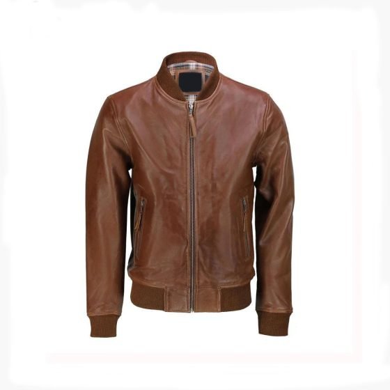 Mens Tan Soft Real Leather Smart Casual Vintage Bomber Biker Style Jacket