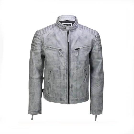 Mens Real Leather Antique Wash Retro Vintage Style Biker Jacket