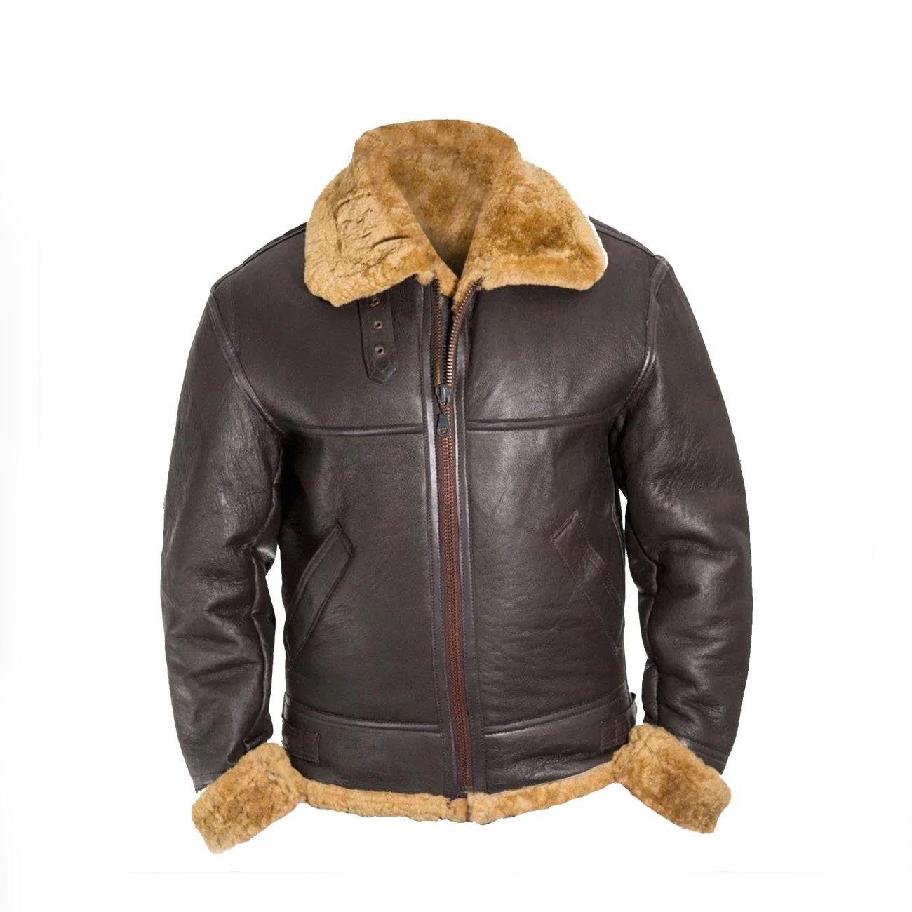 1 Men B3 Bomber RAF Leather Shearling Jacket - Image 1