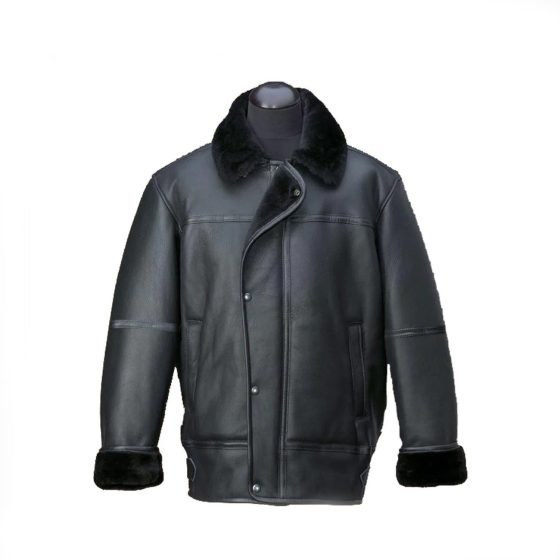 Men Black Aircraft Leather Shearling Jacket