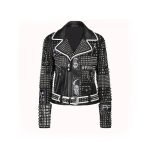Handmade Women Philip Plein Black Fashion Studded Punk Style Leather Jacket