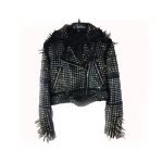 Handmade Women's Black Fashion Long Studded Punk Style Leather Jacket