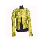 New Handmade Women's Yellow Fashion Studded Punk Style Leather Jacket